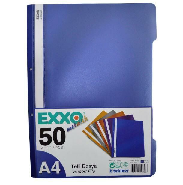 EXXO TELLI DOSYA METALIK SAKS MAVISI 50 LI