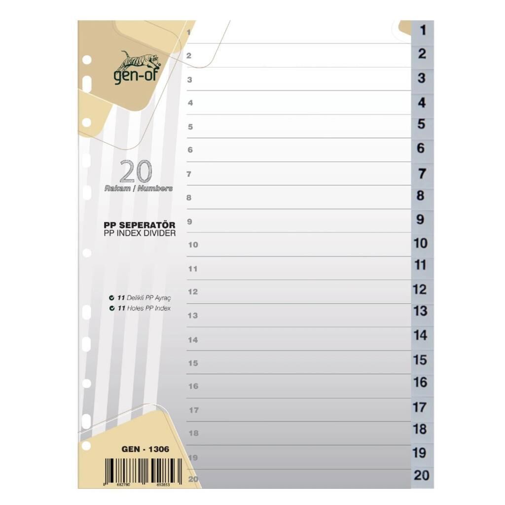 GEN-OF SEPERATOR PLASTIK A4 1-20 RAKAM (GEN-1306)