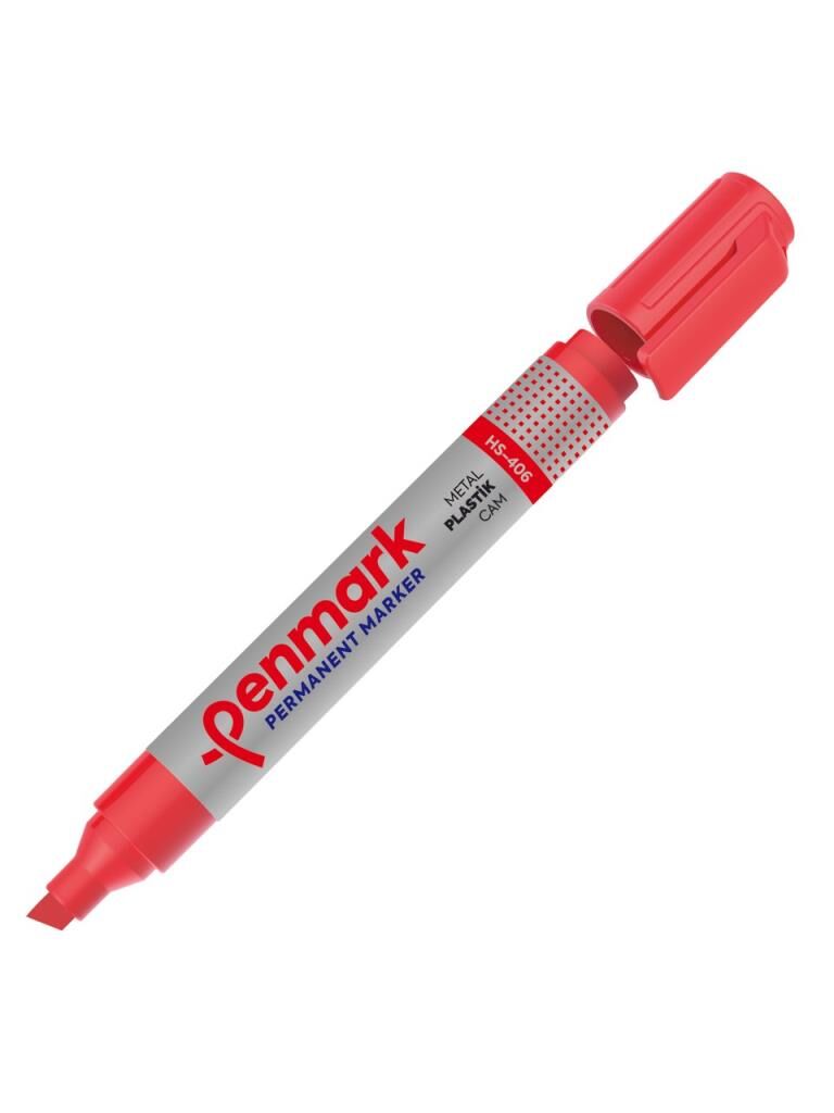 PENMARK PERMANENT MARKOR KESIK UC KIRMIZI HS-406