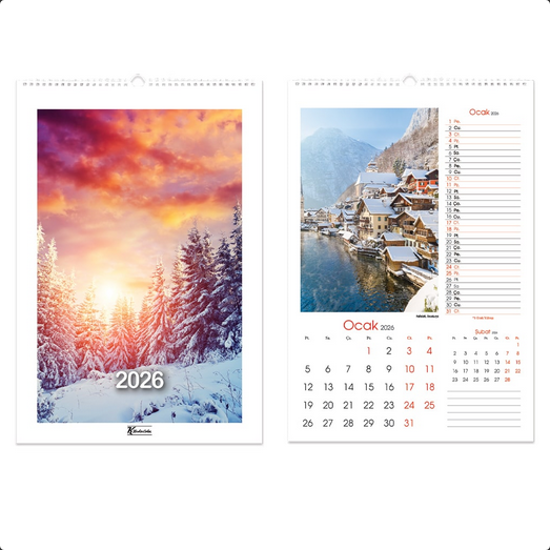 KESKIN DUVAR TAKVIMI 31x43 12 YP. SPR.MANZARA 2026