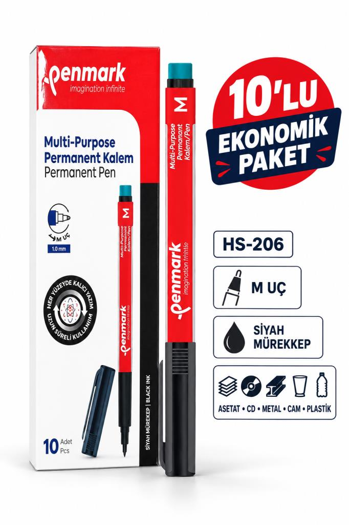 PENMARK ASETAT KALEMI M SIYAH HS-206 10 LU KUTU