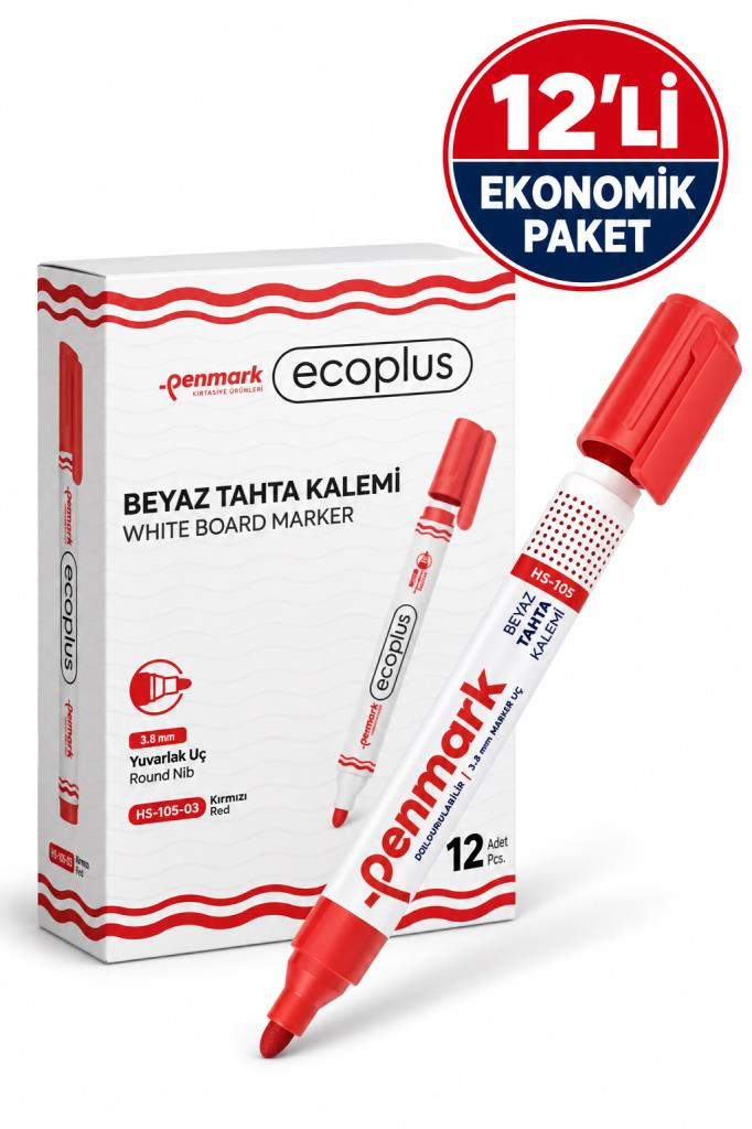 PENMARK BEYAZ TAHTA KALEMI ECOPLUS KIRMIZI 12 LI