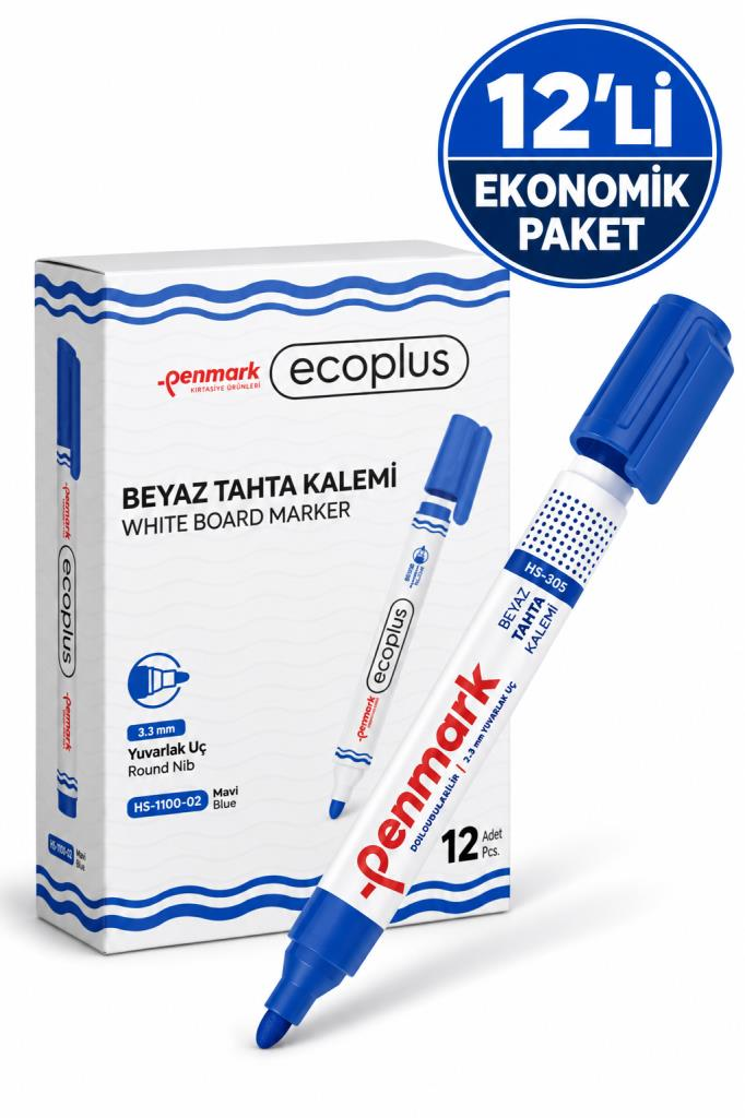 PENMARK BEYAZ TAHTA KALEMI ECOPLUS MAVI 12 LI