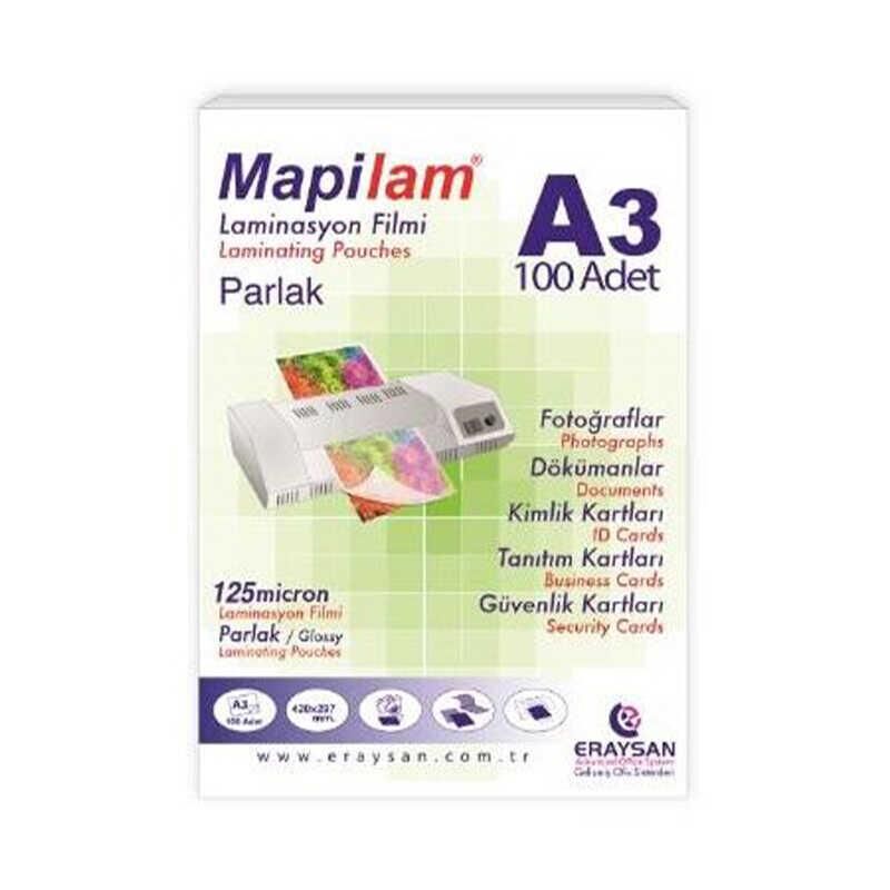 Mapilam Laminasyon Filmi A3 125 Mikron 100’lü Parlak – 303x426 mm