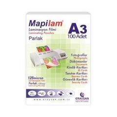 Mapilam Laminasyon Filmi A3 125 Mikron 100’lü Parlak – 303x426 mm