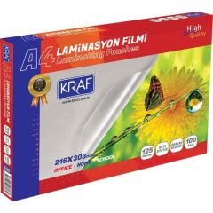 KRAF Laminasyon Filmi A4 125 Mikron 100’lü Parlak Anti-Statik (216x303 mm) – Model 2124