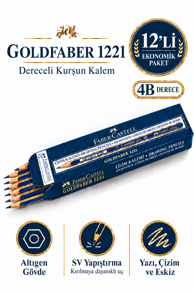 FABER DERECELI KURSUN KALEM 1221 4B GOLD 12 LI