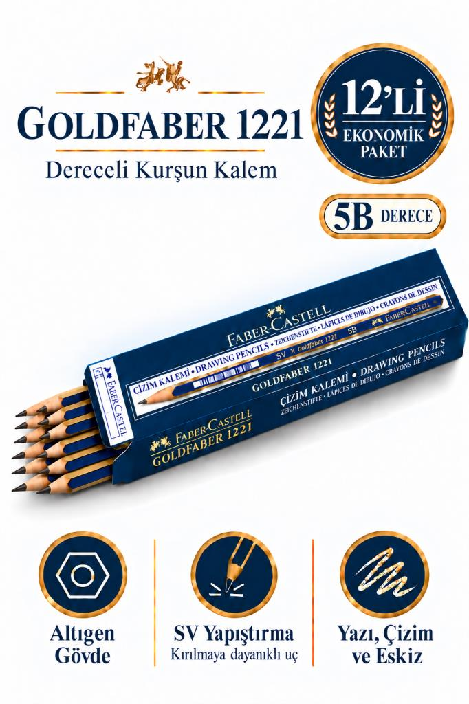 FABER DERECELI KURSUN KALEM 1221 5B GOLD 12 LI