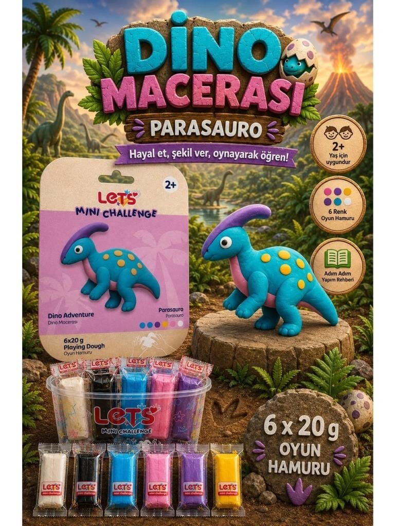 LETS OYUN HAMURU DINO MACERASI PARASAURO 6x20g1024