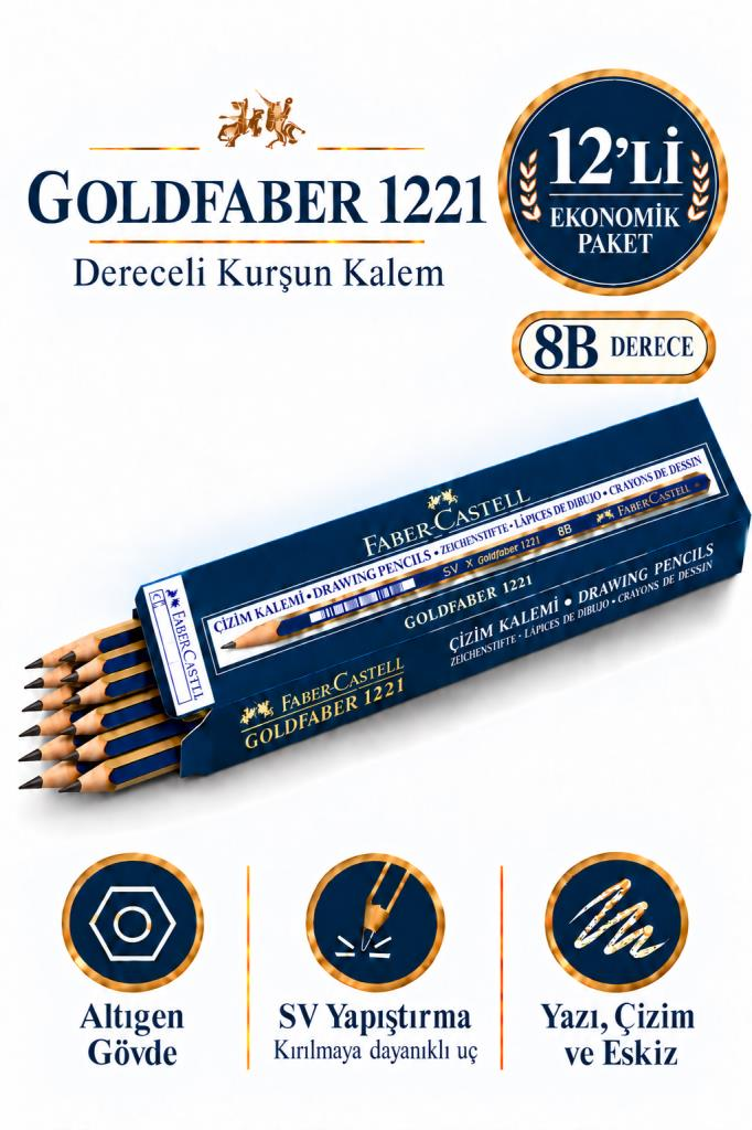 FABER DERECELI KURSUN KALEM 1221 8B GOLD 12 LI