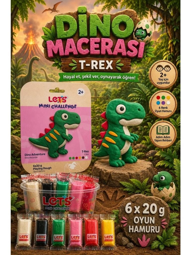 LETS OYUN HAMURU DINO MACERASI T-REX 6x20g1023