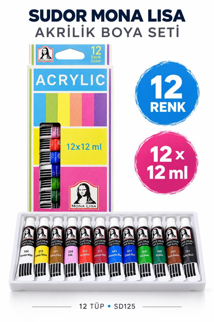 SUDOR MONA LISA AKRILIK BOYA 12L TUP 12X12 MLSD125
