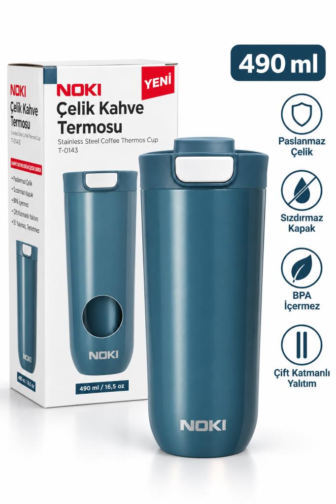NOKI CELIK KAHVE TERMOSU 490ml GRI T-0143-130