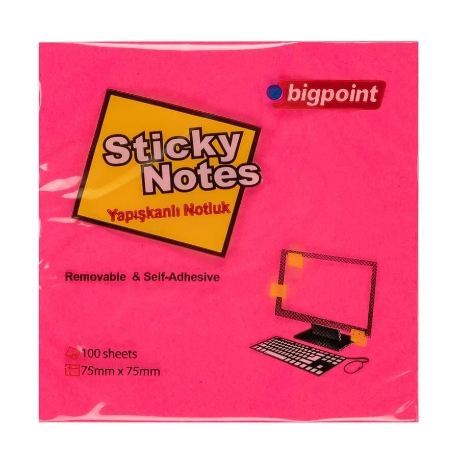 Bigpoint Yapışkanlı Not Kağıdı 75×75 mm Neon Koyu Pembe  (807-25)