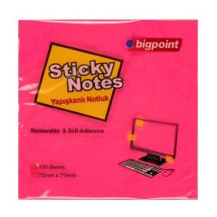 Bigpoint Yapışkanlı Not Kağıdı 75×75 mm Neon Koyu Pembe  (807-25)