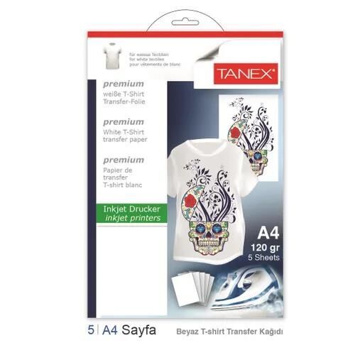 TANEX KAGIT T-SHIRT TRANSFER A4 ACIK RENK 5 LI