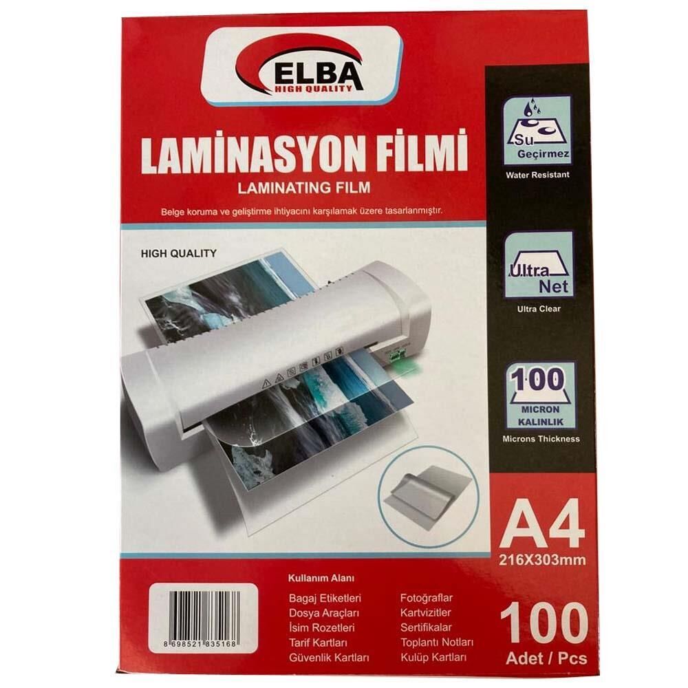 Elba A4 Laminasyon Filmi 100 Micron 100 Adet – Parlak, Suya Dayanıklı, Ultra Net – 216x303 mm