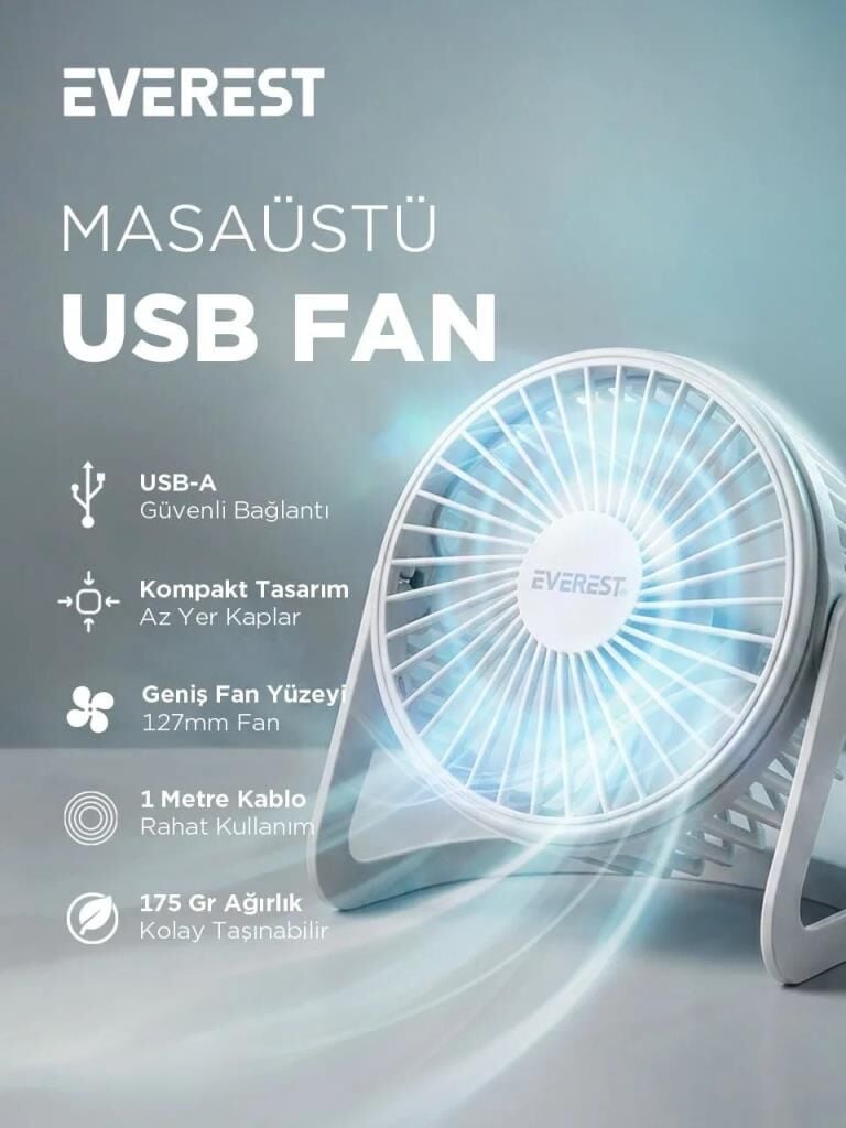 EVEREST EFN-505 MASAUSTU BEYAZ USB FAN (145x141)