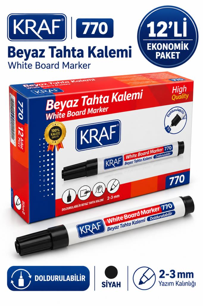 KRAF TAHTA KALEMI DOLDURULABILIR SIYAH 12 LI (770)