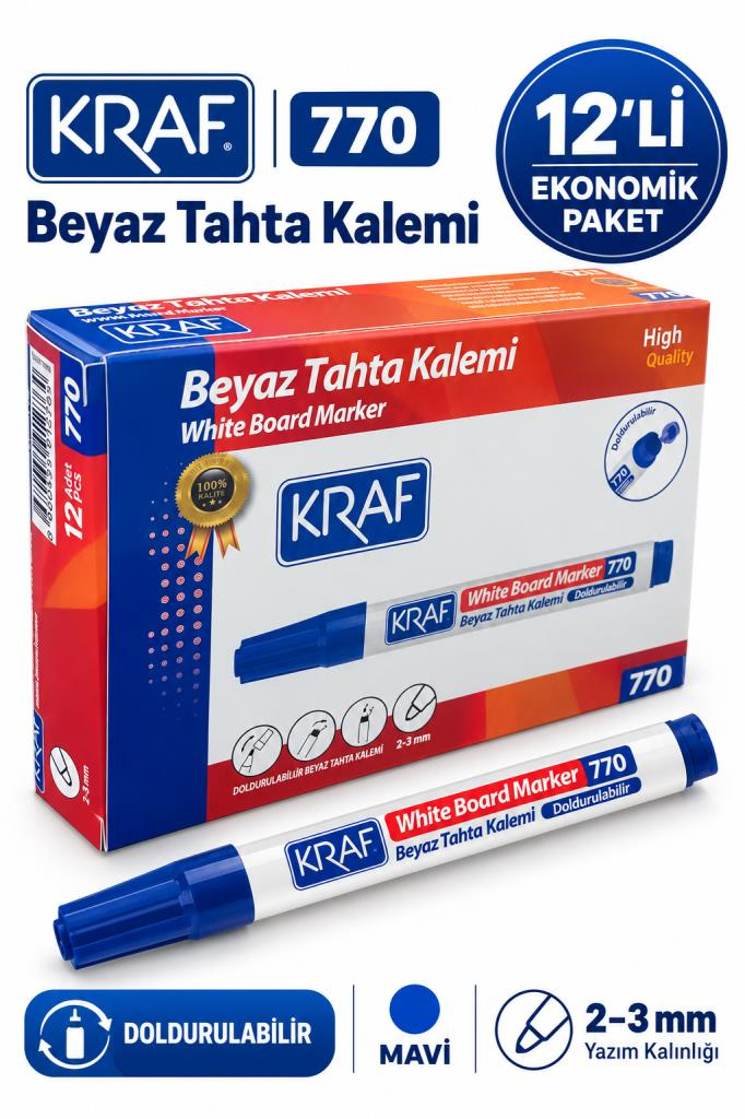 KRAF TAHTA KALEMI DOLDURULABILIR MAVI 12 LI (770)