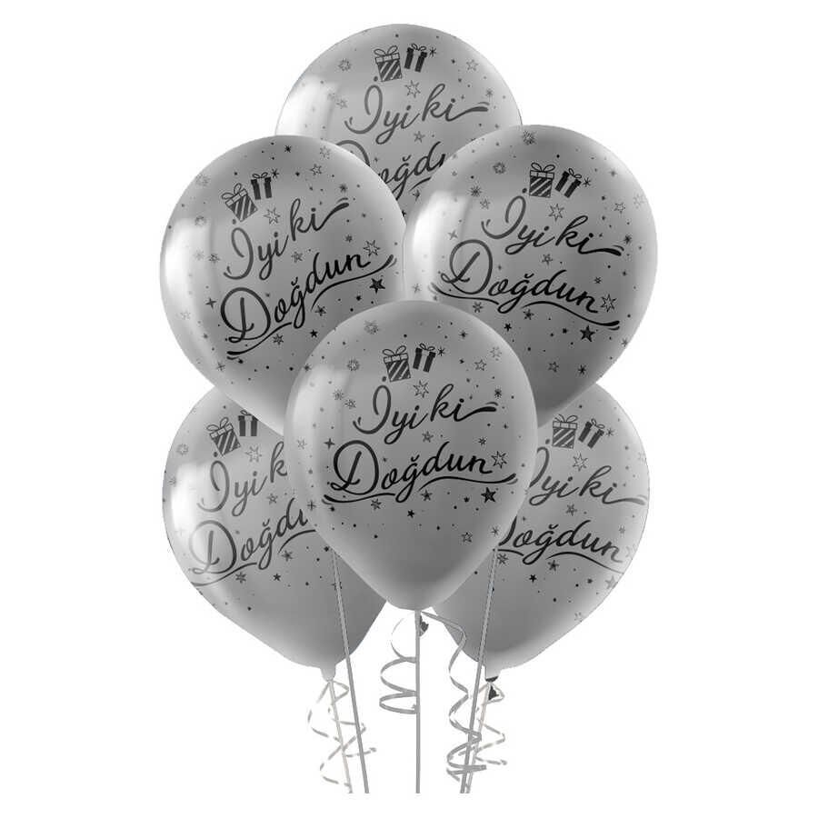 NEDI BALON METALIK BASKILI GUMUS IYIKI DOGDUN 12LI
