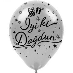 NEDI BALON METALIK BASKILI GUMUS IYIKI DOGDUN 12LI