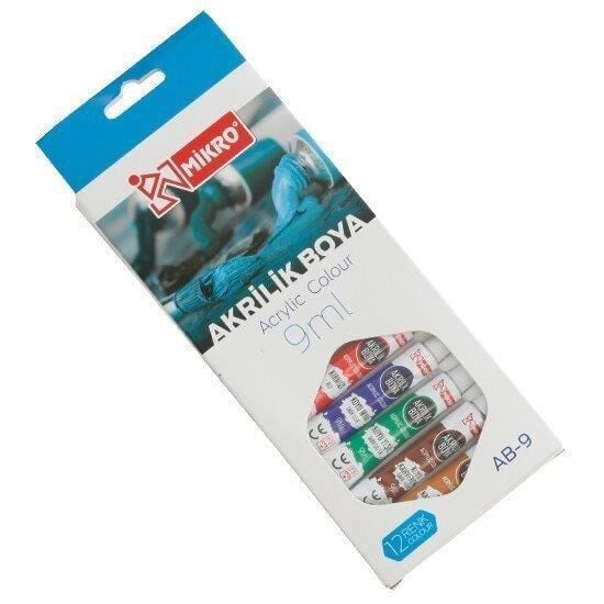 MIKRO AKRILIK BOYA  12 RENK 9ml. (AB-9)