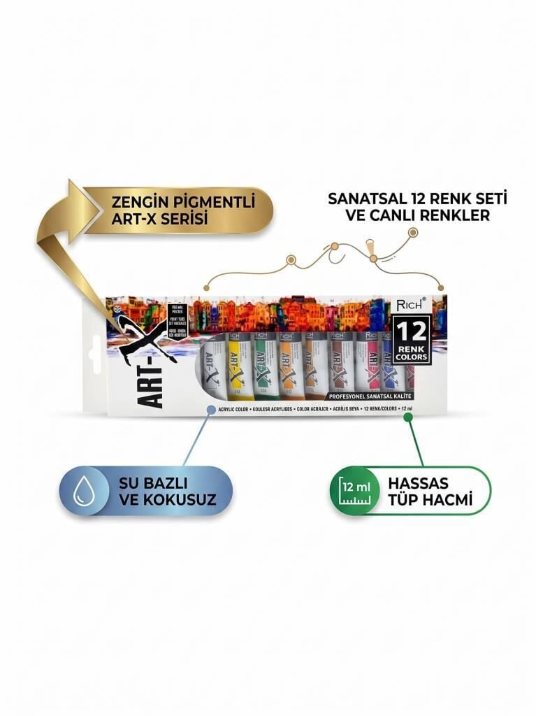RICH AKRILIK SET ART-X 12 RENK 12ml  TUP 07521