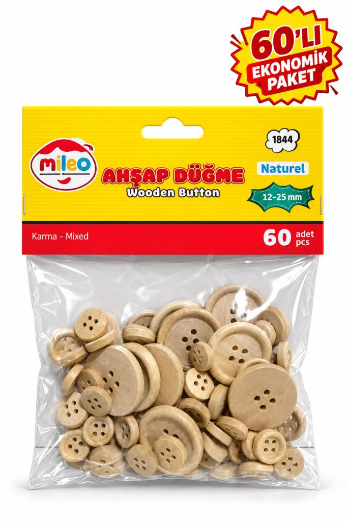 MILEO AHSAP DUGME 1,2/2,5mm NATUREL 60 LI 1844